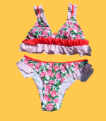 Biquíni florido com folhos - M