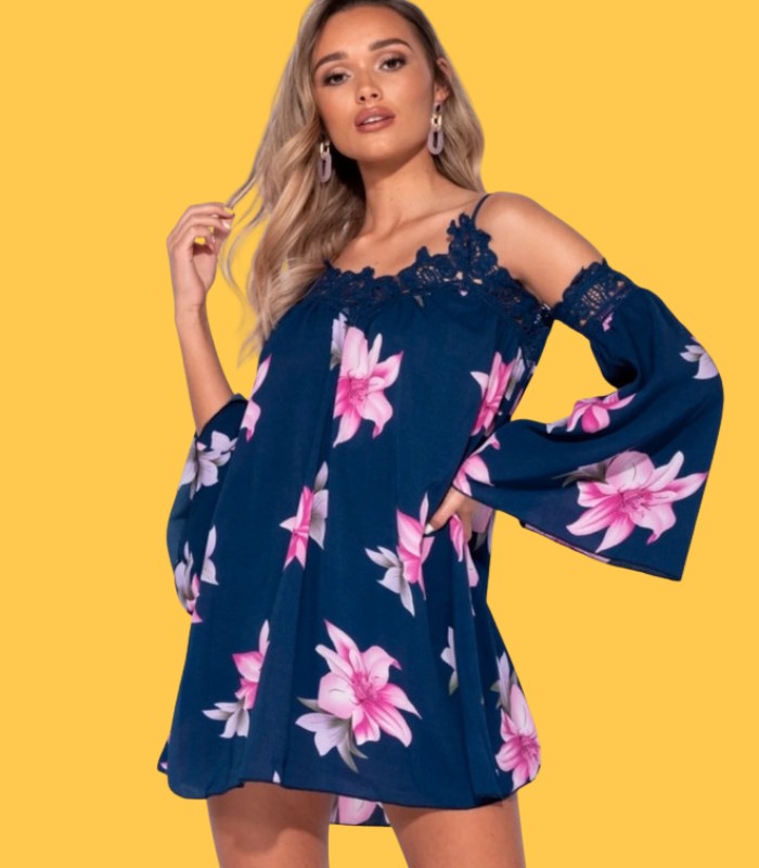 Par_Vestido_manga balão_azul_1 Vestido Fluido - Image 1