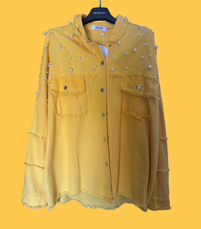 Casaco amarelo tachas_1 Casaco Oversized amarelo com tachas - M/L - Image 1