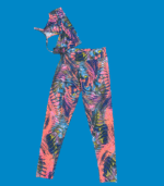 Conjunto de desporto calça e top - padrão folhas - M