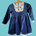Vestido de cerimónia em veludo azul e com renda - SARDÓN - 36 meses