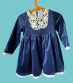 Vestido de cerimónia em veludo azul e com renda - SARDÓN - 36 meses