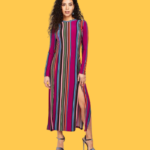 Vestido às riscas com rachas e decote atrás - TOPSHOP -38