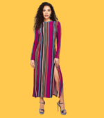 Vestido às riscas com rachas e decote atrás - TOPSHOP -38