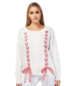 Camisola malha branca e laços xadrez - Sovogue - Image 2