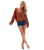 Camisola malha castanha ilhoses costas - Simplee - TU - Image 3