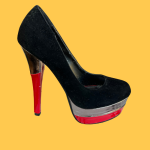 Sapatos plataforma de veludo pretos, prata e vermelho - 37