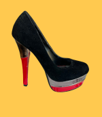 Sapatos plataforma de veludo pretos, prata e vermelho - 37