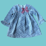 Vestido cerimónia aveludado com laço rosa - Newness - 86cm - 18 meses