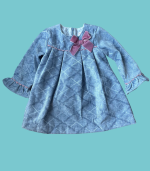 Vestido cerimónia aveludado com laço rosa - Newness - 86cm - 18 meses