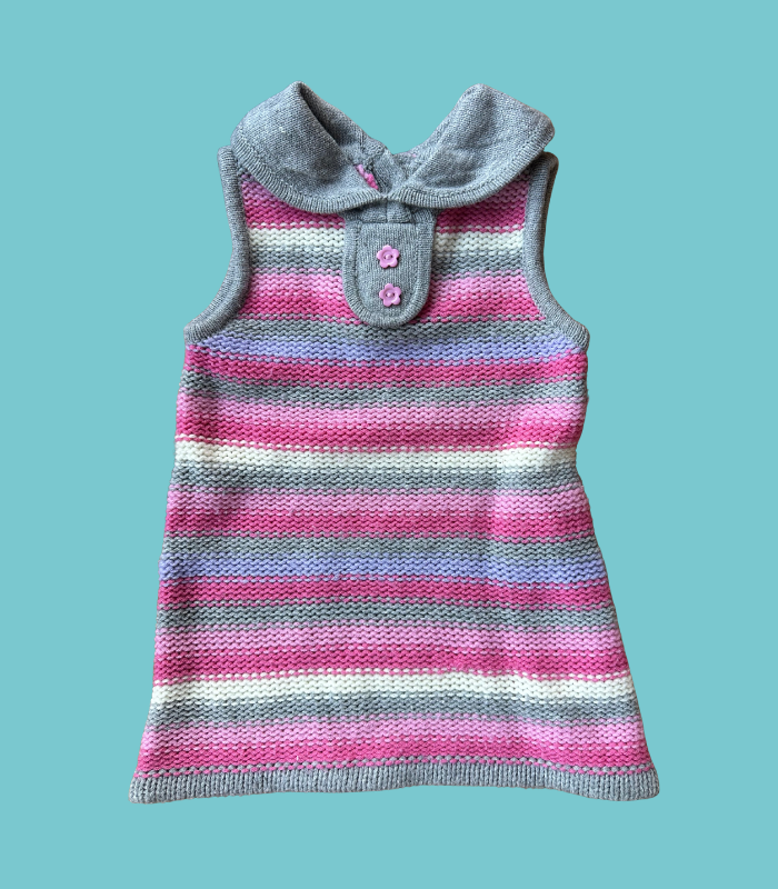 Vestido malha cava riscas_1 Vestido malha riscas com gola - 86 cm - 18-24 meses - Image 1
