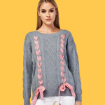 Camisola malha cinza e laços xadrez - Sovogue - M/L