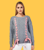 Camisola malha cinza e laços xadrez - Sovogue - M/L