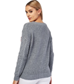 Camisola malha cinza e laços xadrez - Sovogue - M/L - Image 3