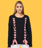 Camisola malha preta e laços xadrez - Sovogue - M/L