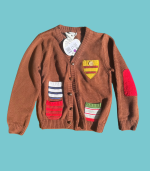 Casaco malha castanho com bolsos coloridos - Carnivalkids - 6-7 anos