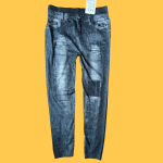 Leggings finas pretas a imitar ganga com remendos - TU