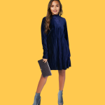 Vestido aveludado brilhante com gola azul - Brave Soul London - S