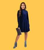 Vestido aveludado brilhante com gola azul - Brave Soul London - S